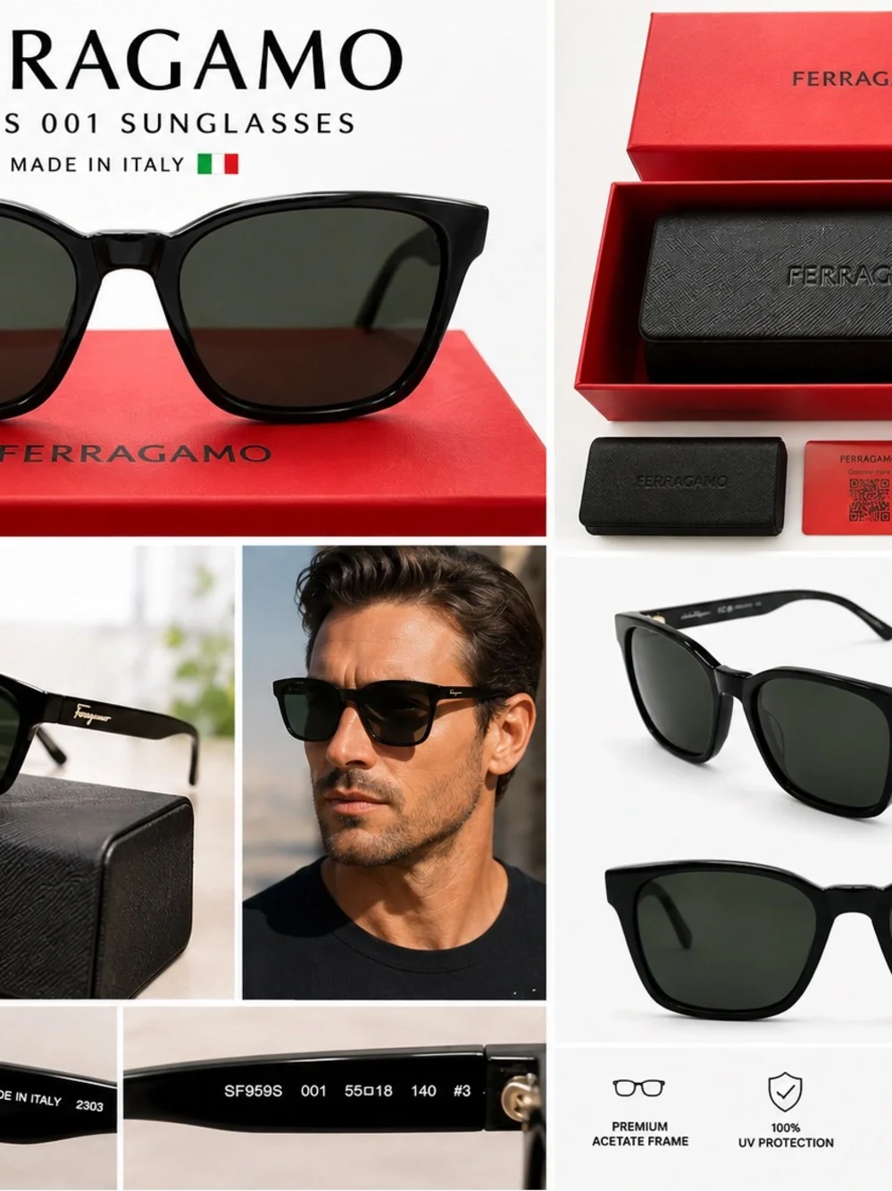 Salvatore Ferragamo Men’s Black Sunglasses - Classic UV Protection